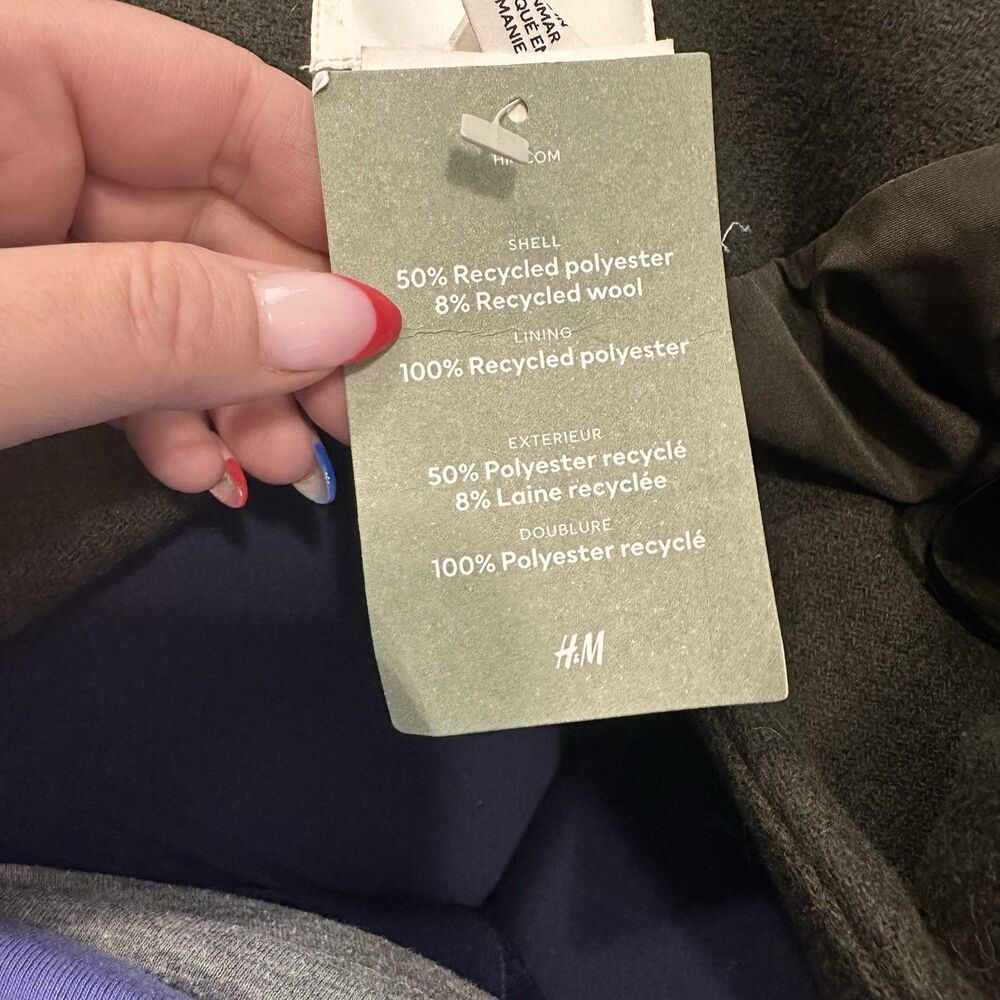H&M Womens Sz XXL Pockets Coat Double Breasted Overcoat Dark Khaki Green Classic - Picture 5 of 10
